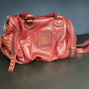 Frye Red Leather Studded Satchel